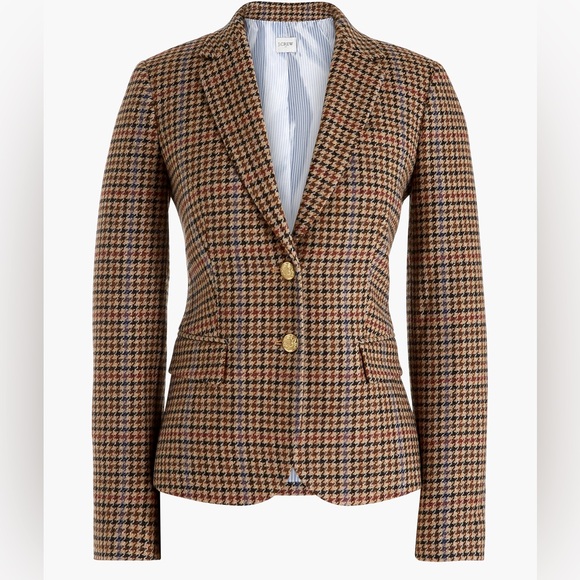 J. Crew Jackets & Blazers - J. Crew SchoolBoy Blazer Houndstooth Wool Blend Gold Buttons Sz 12 Plaid Tweed